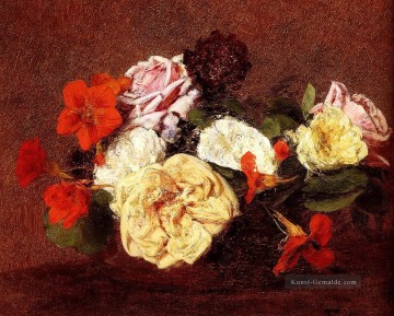  blumen galerie - Blumenstrauß aus Rosen und Kapuzinerkresse Henri Fantin Latour Blumen impressionistische